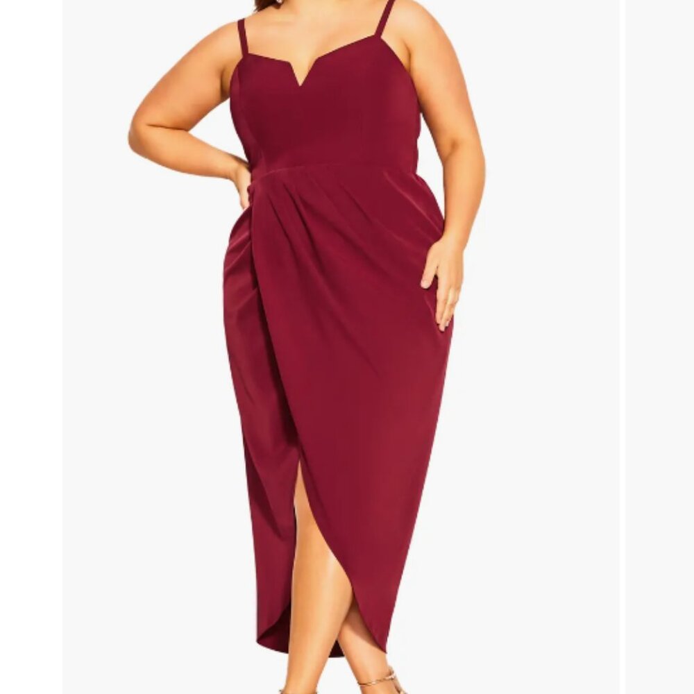 City Chic Sassy V FF Dress Gown in Ruby XL/22